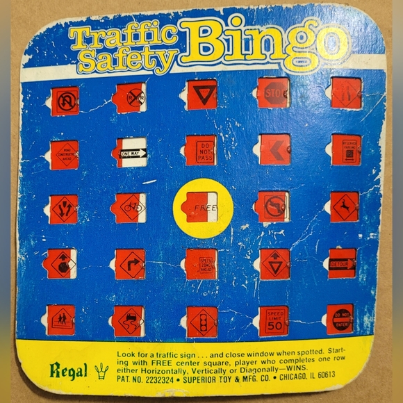 Traffic Safety Bingo 1980s Car Ride Game - Look for Traffic Signs & Close Window - Picture 1 of 4